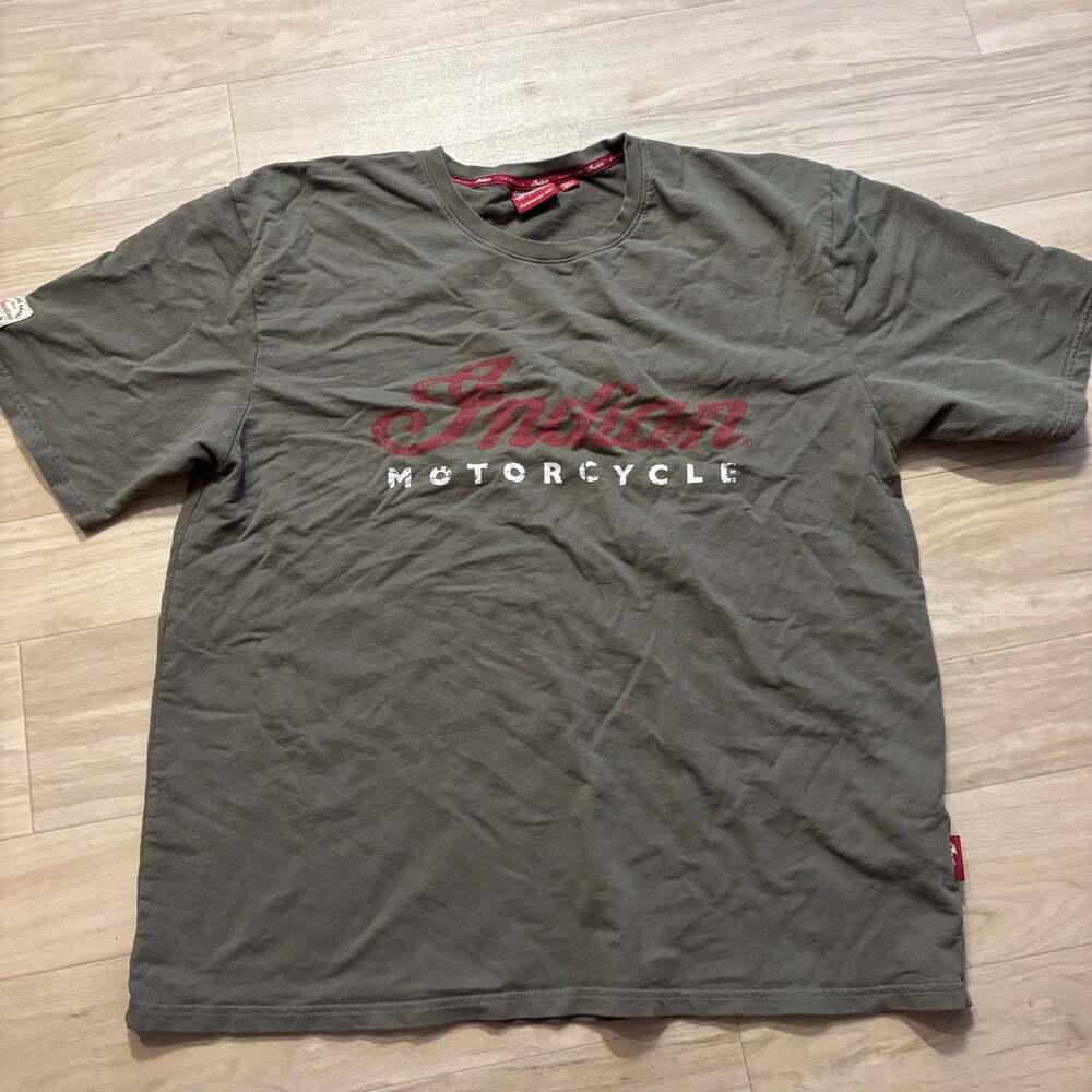 Indian Motorcycle Men's Olive Green Script Logo T-Shirt Size 2XL